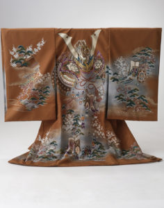 からし色のお宮参り男の子着物